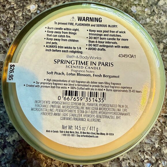 NEW SPRINGTIME IN PARIS 3-Wick 14.5 oz Candle Bath & Body Works - Picture 2 of 4